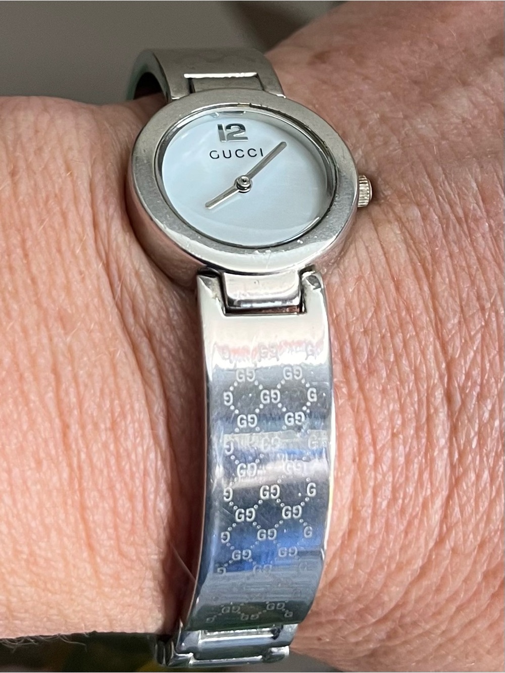 Gucci Silver Bangle Watch with White Dial